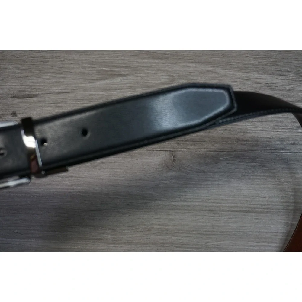Nordstrom Grain Leather Belt Men's 36 Black Brown Silver Adjustable Waist Belt